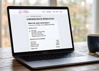 J'ai trouvé un vol à 27 € : voici exactement comment j'ai fait (Guide complet 2026) 4 Capture d'écran d'une confirmation de réservation de vol à 27 euros sur un écran d'ordinateur portable.
