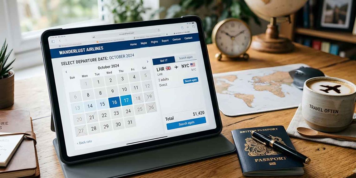 Quel est le meilleur jour de la semaine pour réserver un billet d'avion ? (Guide 2026) 1 Calendrier de réservation de billets d'avion affiché sur une tablette numérique avec un passeport sur le bureau d'un voyageur.