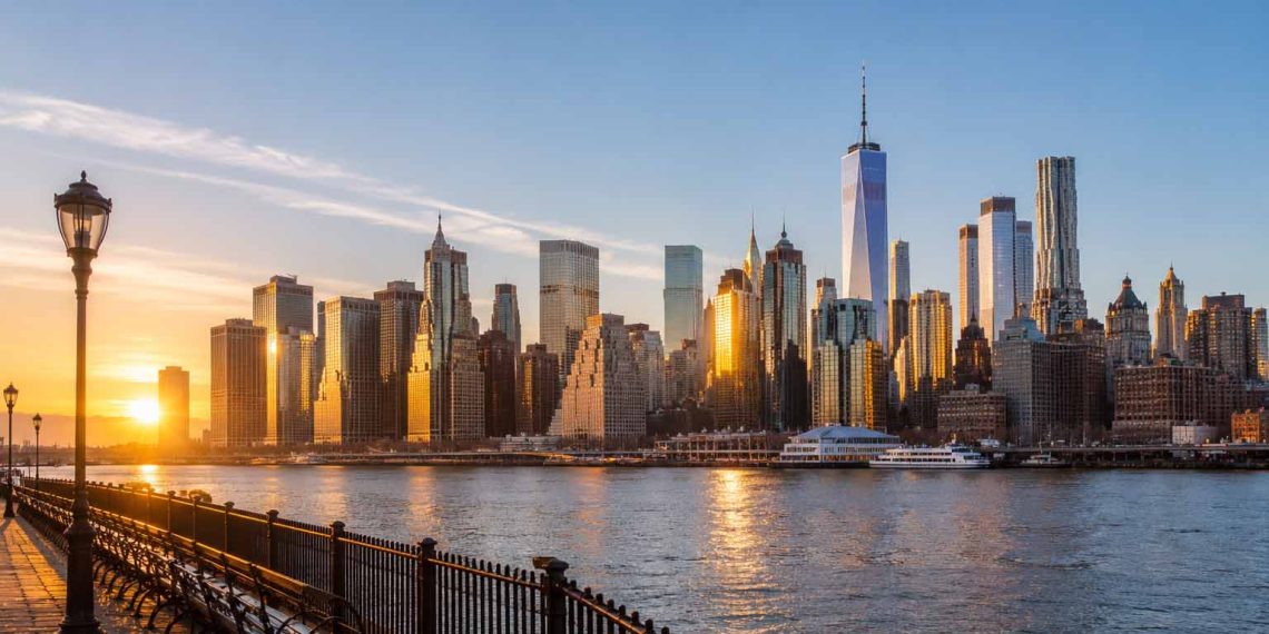 Une semaine à New York : mes dépenses réelles jour par jour (Budget détaillé et conseils 2026) 1 Vue panoramique de la skyline de Manhattan au lever du soleil depuis Brooklyn pour estimer son budget de voyage à New York.