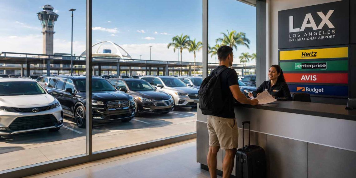 Les erreurs que j'ai faites en louant une voiture aux États-Unis 1 Voyageur récupérant sa voiture de location à l'aéroport de Los Angeles aux États-Unis