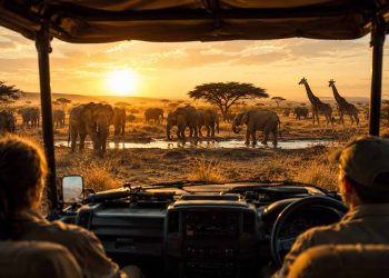 Ce que personne ne raconte sur un safari en Afrique 7 Véhicule de safari 4x4 ouvert face au lever de soleil dans la savane du Serengeti