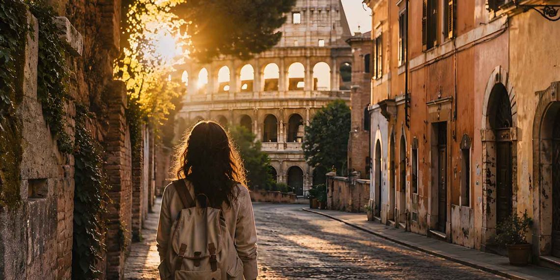 J'ai parcouru Rome uniquement à pied pendant 3 jours : mon itinéraire complet, mon budget et mes conseils (Guide 2026) 1 Vue du Colisée de Rome à pied au lever du soleil sans touristes.